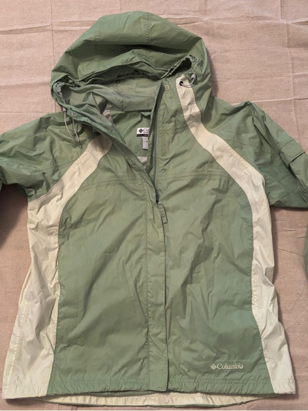 Waterproof Columbia Women's Light Green Hooded Windbreaker Jacket XL